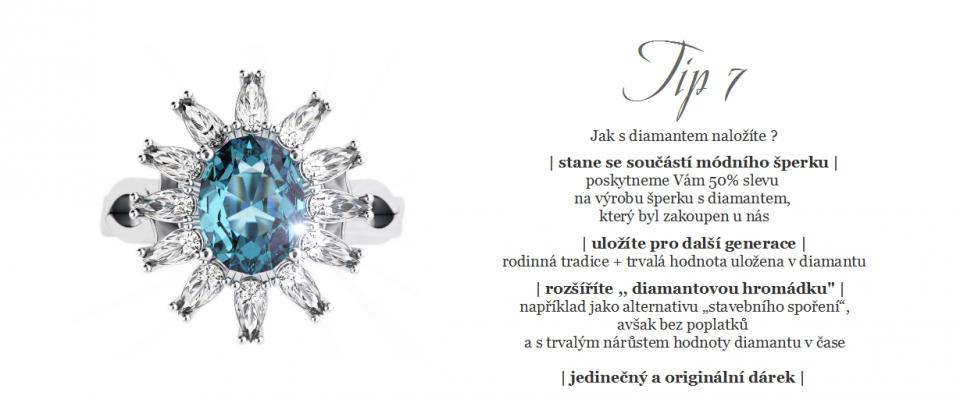 +420 606 026 296, obchod@cabrha.cz | Tip 7 | Jak s diamantem naložíte? | stane se součástí módního šperku | uložíte pro další generace | rozšíříte ,, diamantovou hromádku“ | jedinečný a originální dárek